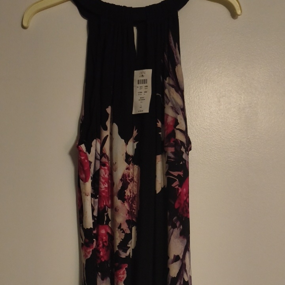 Cache Black and Pink Floral Maxi Dress